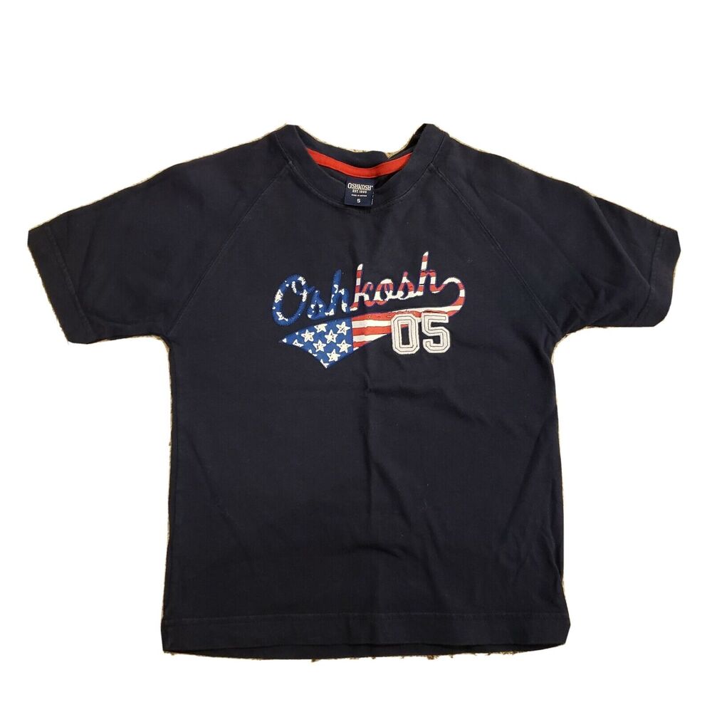 Oshkosh Boys Size 5 T-Shirt Navy Patriotic Holiday July 4th Short Sleeve 05